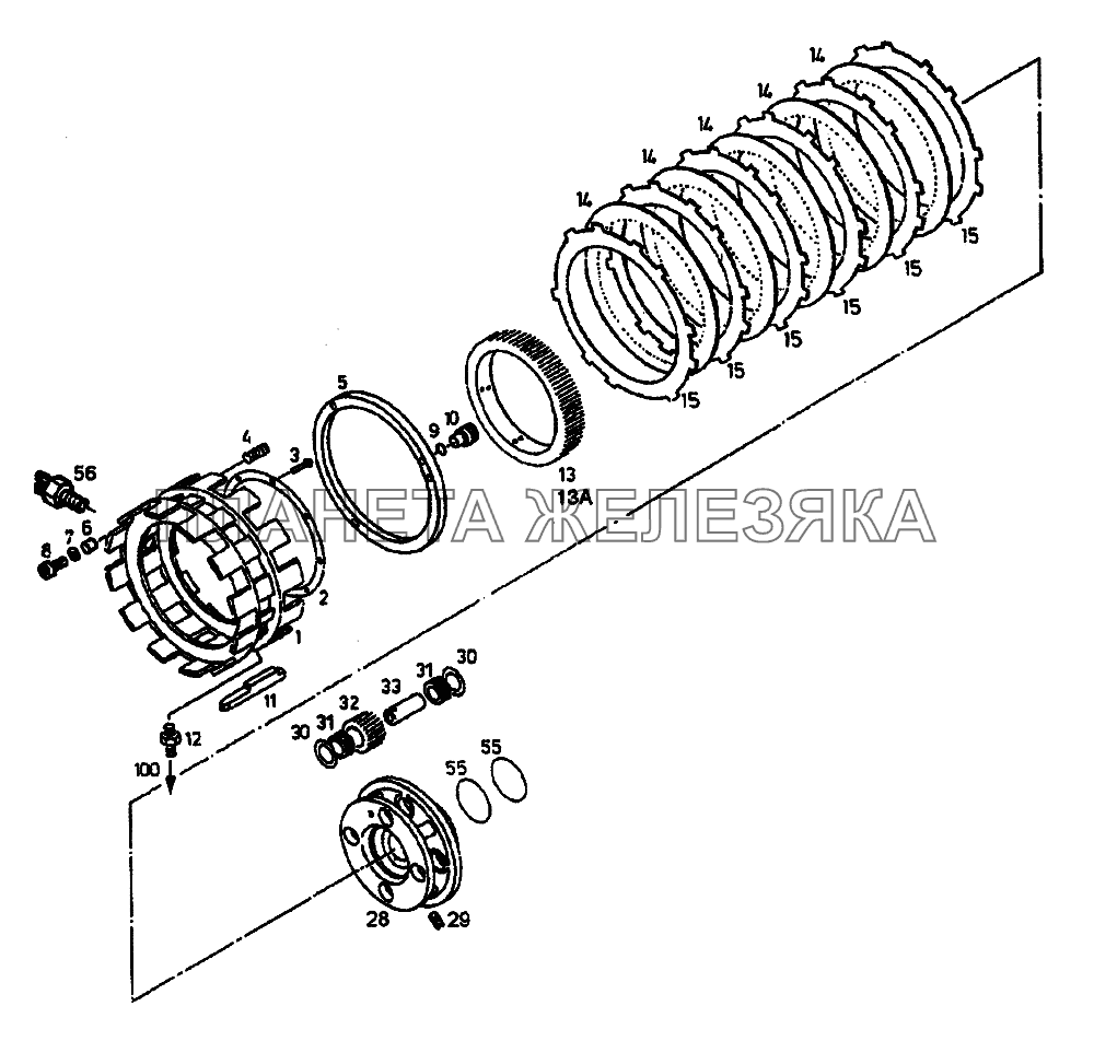 Планетарный механизм заднего хода R2 с 5-ю фрикционными дисками сцеплений DIWA.3Е ЛиАЗ-5256, 6212 (2006)